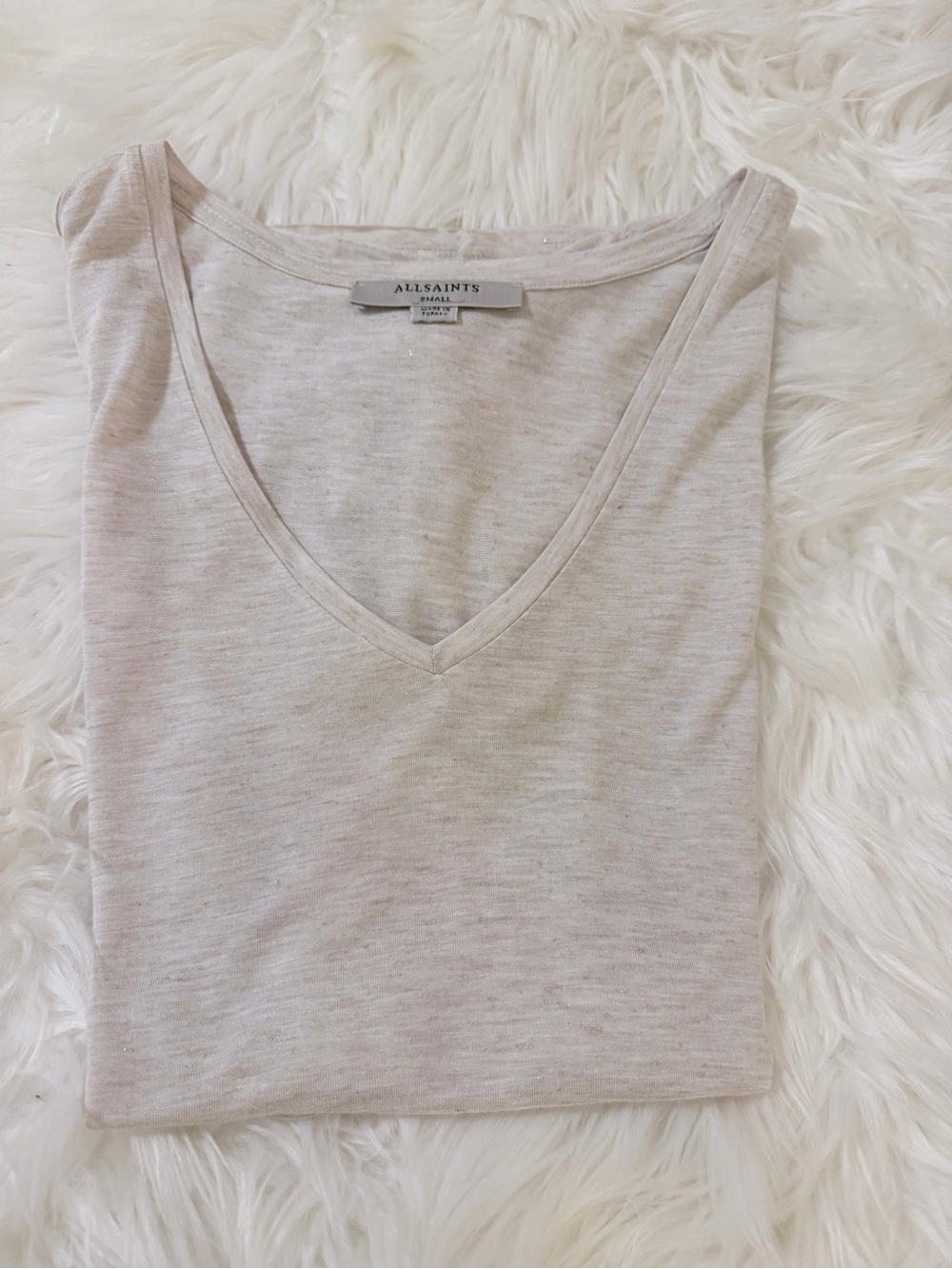 AllSaints Women's Short Sleeve V-Neck Tee in Light Beige